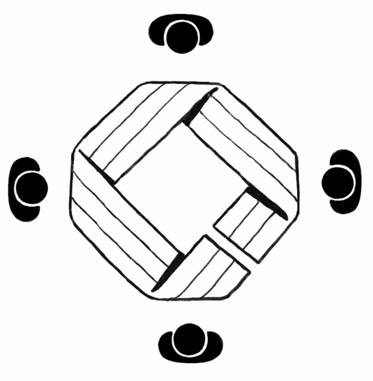 Abstract icon representing connections between artists, galleries and collectors