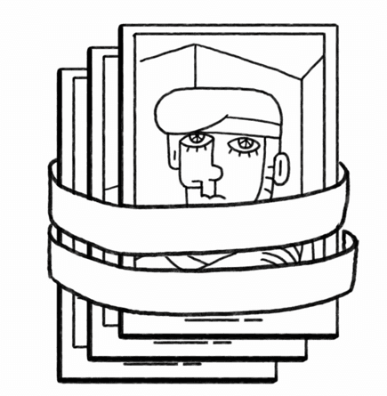 Illustration of a stack of framed portfolio pieces